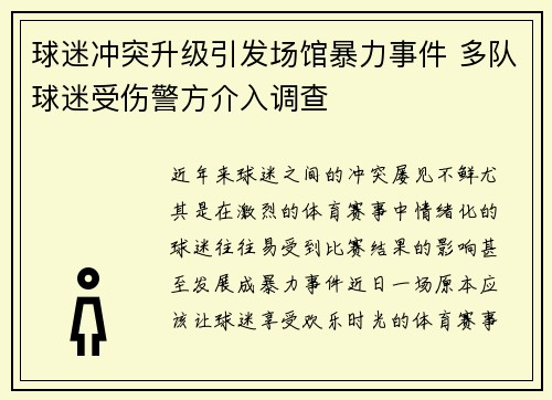 球迷冲突升级引发场馆暴力事件 多队球迷受伤警方介入调查